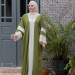 Abaya Ghazal Vert/Blanc