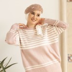 Pull Laine rayé Rose Poudré