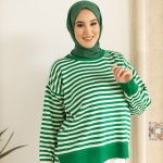 Pull Laine Rayé Vert