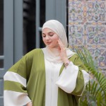 Abaya Ghazal Vert/Blanc