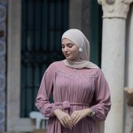 Abaya Perles Rose