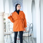 Veste Manteau Carreaux Orangé